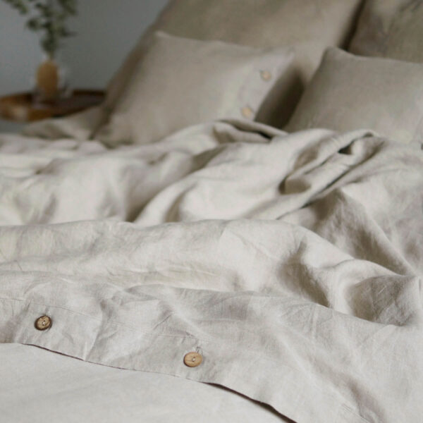 linen duvet cover with coconut buttons