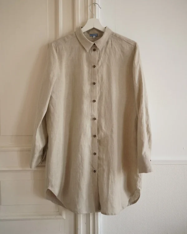 Koszula lniana damska natural beige - obrazek 5