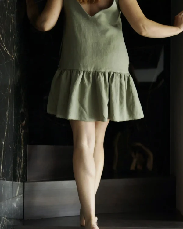 Sukienka lniana Bella Notte khaki verde - obrazek 5