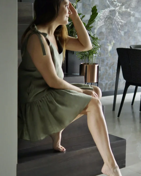 Sukienka lniana Bella Notte khaki verde - obrazek 6