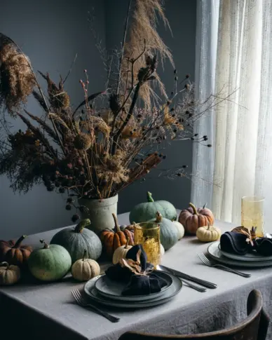 Linen curtains, drapes, bedding and clothing for autumn and winter